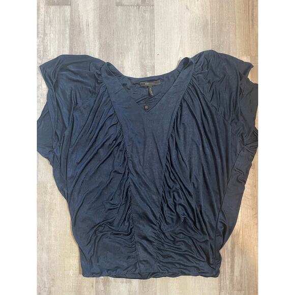 BCBG MAXAZRIA  Ink Navy Blouse Top V-Neck Slouchy Lined Boho Sz XS - Picture 7 of 11